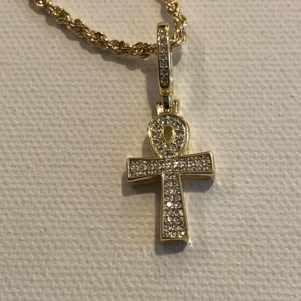 Gold Ankh Pendant Rope Necklace